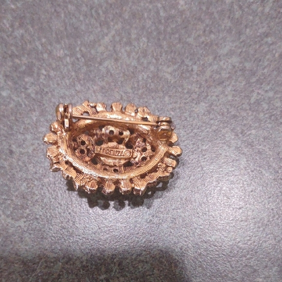 Vintage Florenza Designer Brooch Moonstone and Turquoise - Picture 4 of 6